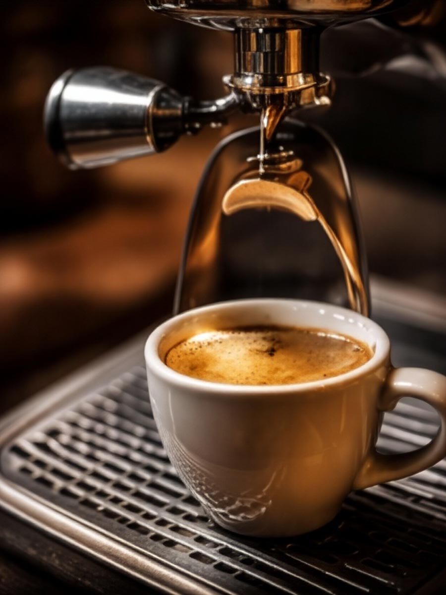 Fresh espresso shot being brewed from an espresso machine